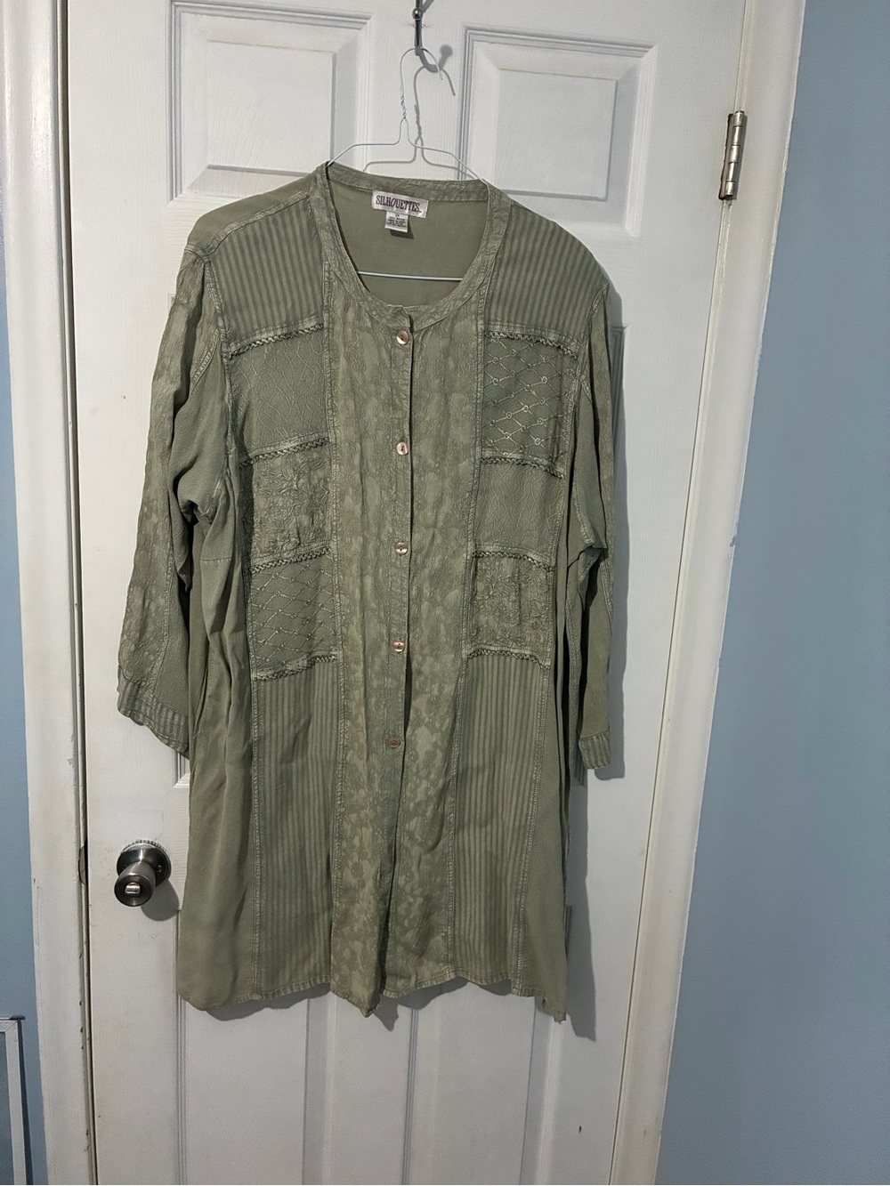 Silhouette Light Sage Green Button-Front Longline Tunic